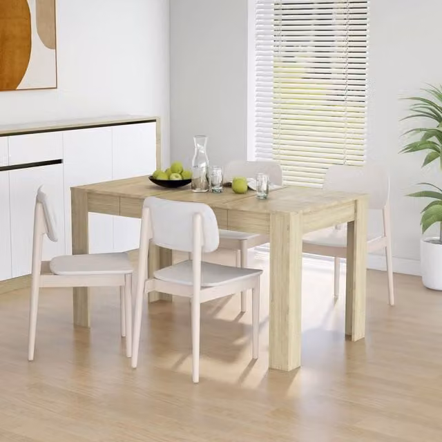Berkfield Home Sonoma Oak Dining Table in Brown and Beige, W/D/H: 140 x 74.5 x 76 cm