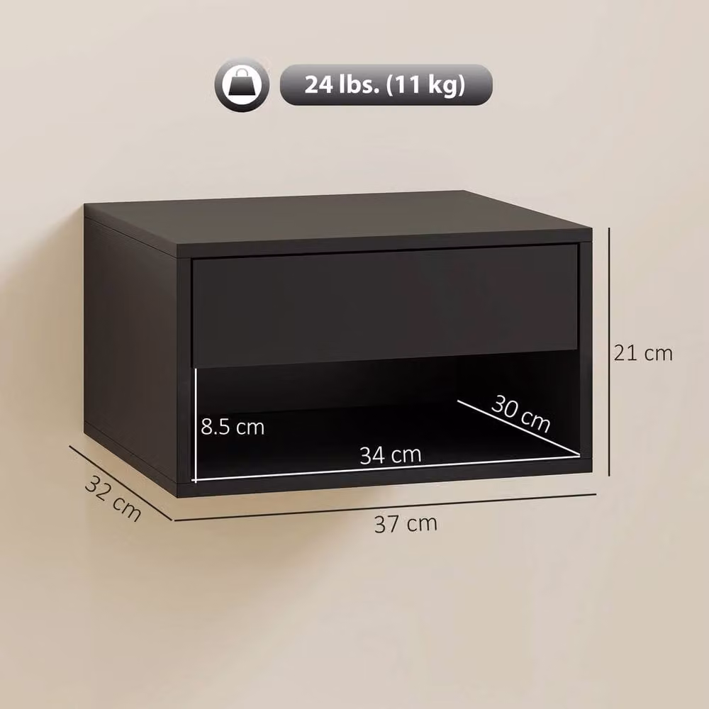 EONLION Set of 2 Black Modern Bedside Tables with Drawer and Shelf – 2