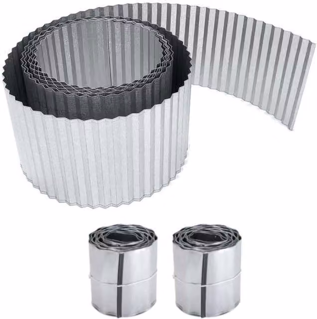 Primrose Galvanised Aluzinc Corrugated Metal Lawn Edging, Silver, 2 Pack