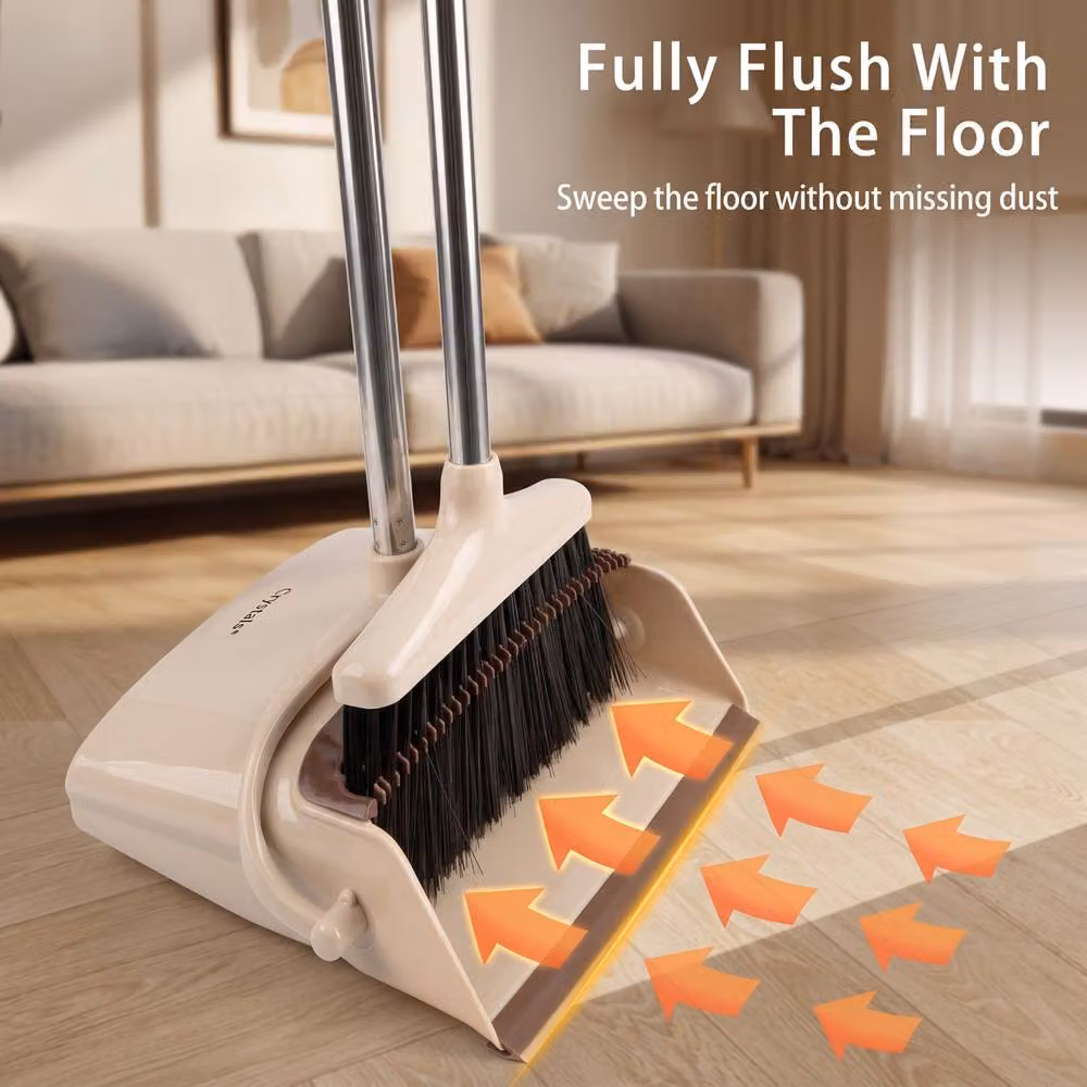 Crystals Long Handle Broom and Rotating Dustpan Set in Beige – 6