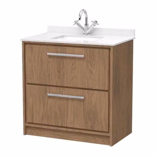 Balterley Floor Standing Bathroom Vanity Unit with Marble Top Basin and 2 Soft Close Drawers, Antique Oak