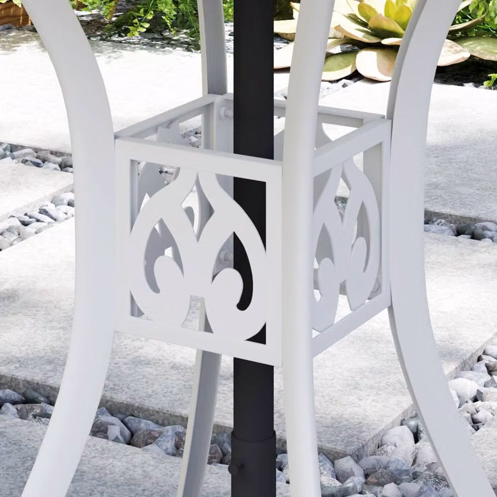 Wyld Haus Kenofa Round Cast Aluminium Garden Dining Table, White, Diameter: 78 cm – 4