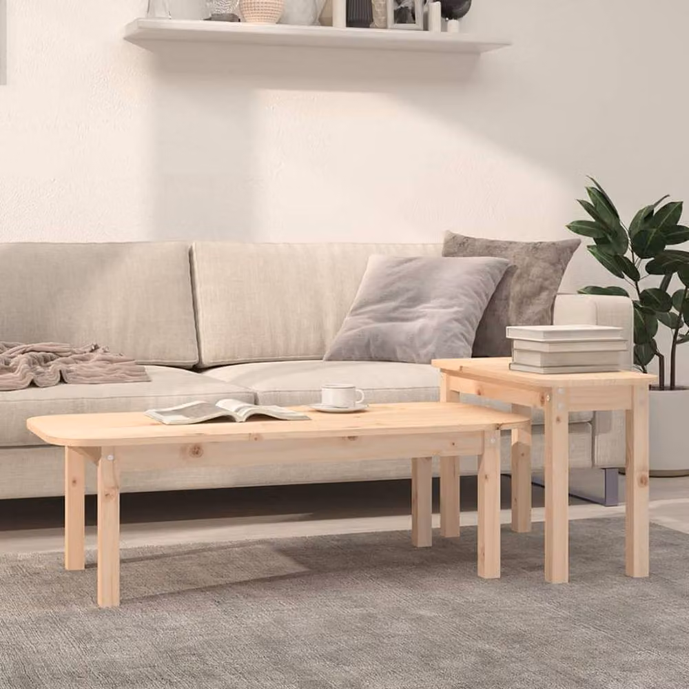 Berkfield Home Beautiful 2 Piece Nested Coffee Table Set in Natural Solid Pine – 2