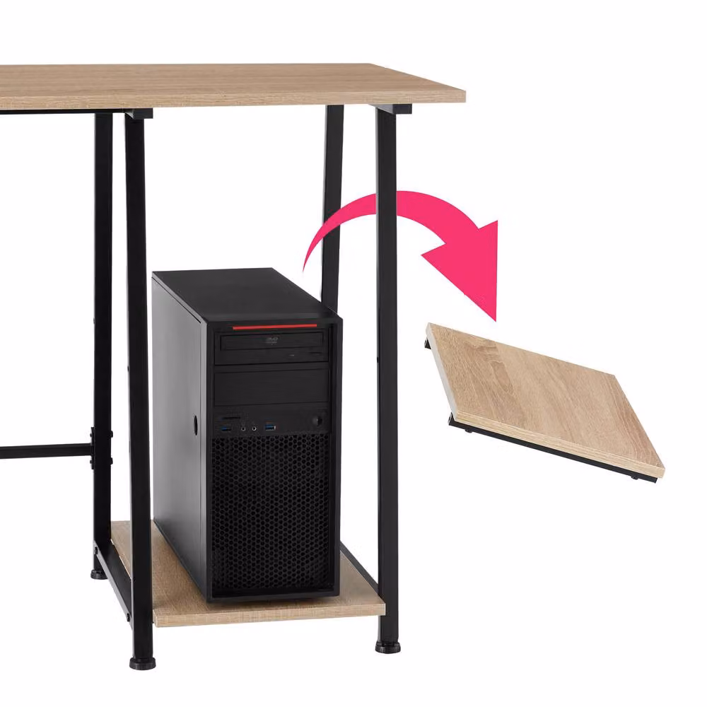tectake Paisley Desk with Trapezoidal Frame and Shelf with 2 Storage Compartments in Light Oak – 8
