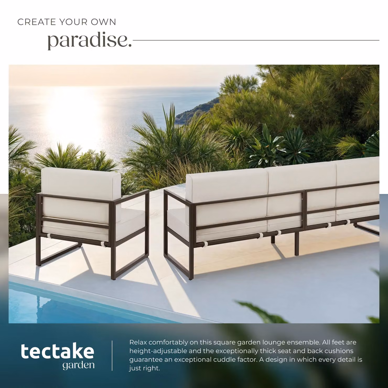 tectake Comosa Modern Garden Furniture Set with Upholstered Cushions in Brown and Grey – 4
