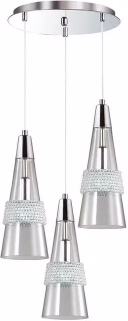 Netlighting Emilia 3-Light Ceiling Cluster Pendant in Polished Chrome and Grey Crystal