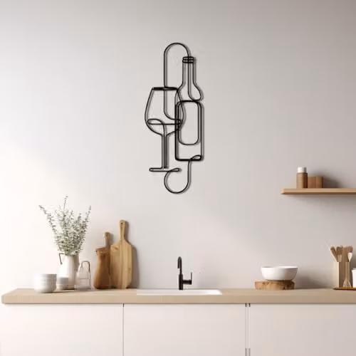 YOUR HOME RULEZ Wine Bottle and Glass Metal Wall Art, Black, 75 cm – 2