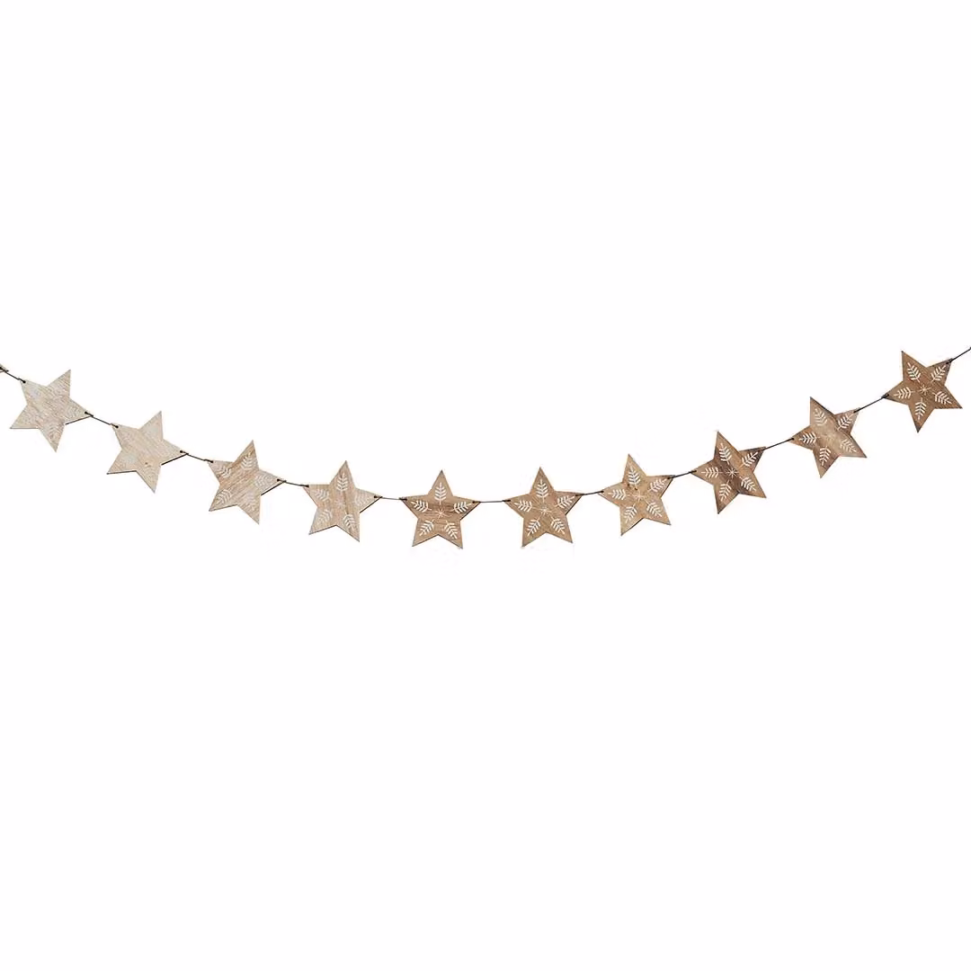 Club Green Star Wooden Hanging Party Garland in Multicolour and Brown, 2m – 2