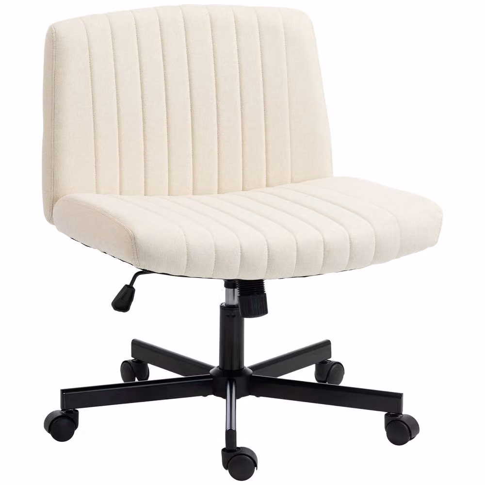 HOMCOM Modern Fabric Task Chair with 360 Swivel and Castors, Beige – 2