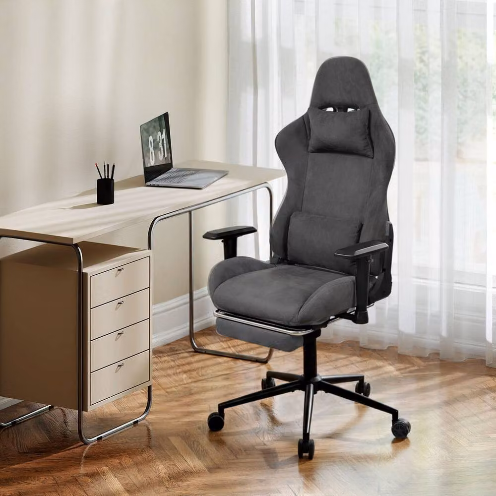 Levede Ergonomic Gaming Chair in Grey Microfibre with Footrest, Headrest and Lumbar Support for Adults – 3