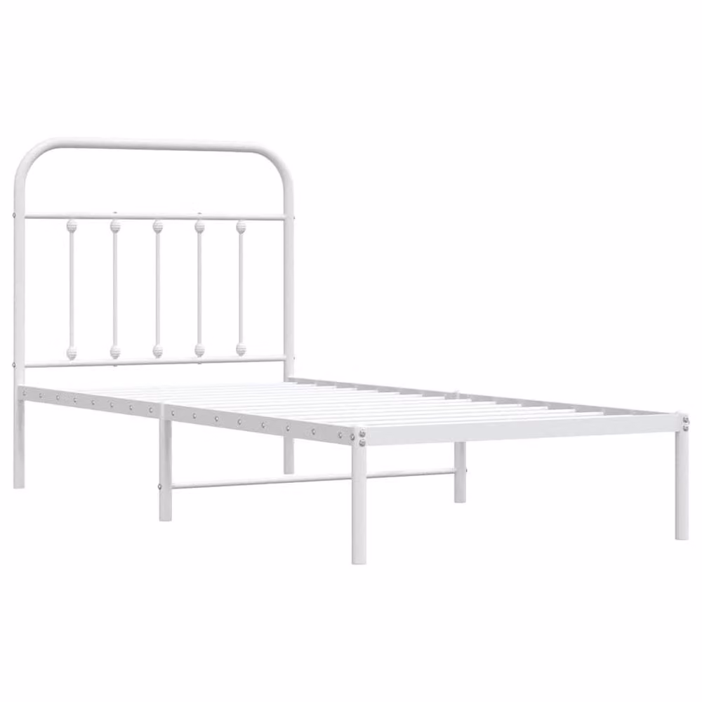 Berkfield Home Metal Bed Frame with Headboard in White, W/D/H: 90 x 190 cm Single – 2