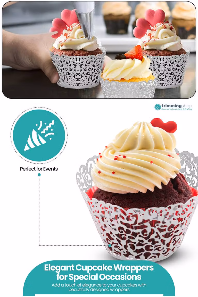 Neel Blue 25pcs White Floral Design Paper Cupcake Wrappers and Cup Holders in Blue and White