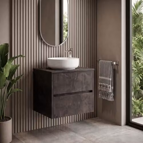 Balterley Modern Wall Mounted Bathroom Vanity Unit with Soft Close Drawers in Grey W/D/H: 60.5 x 39 x 55.7 cm – 3