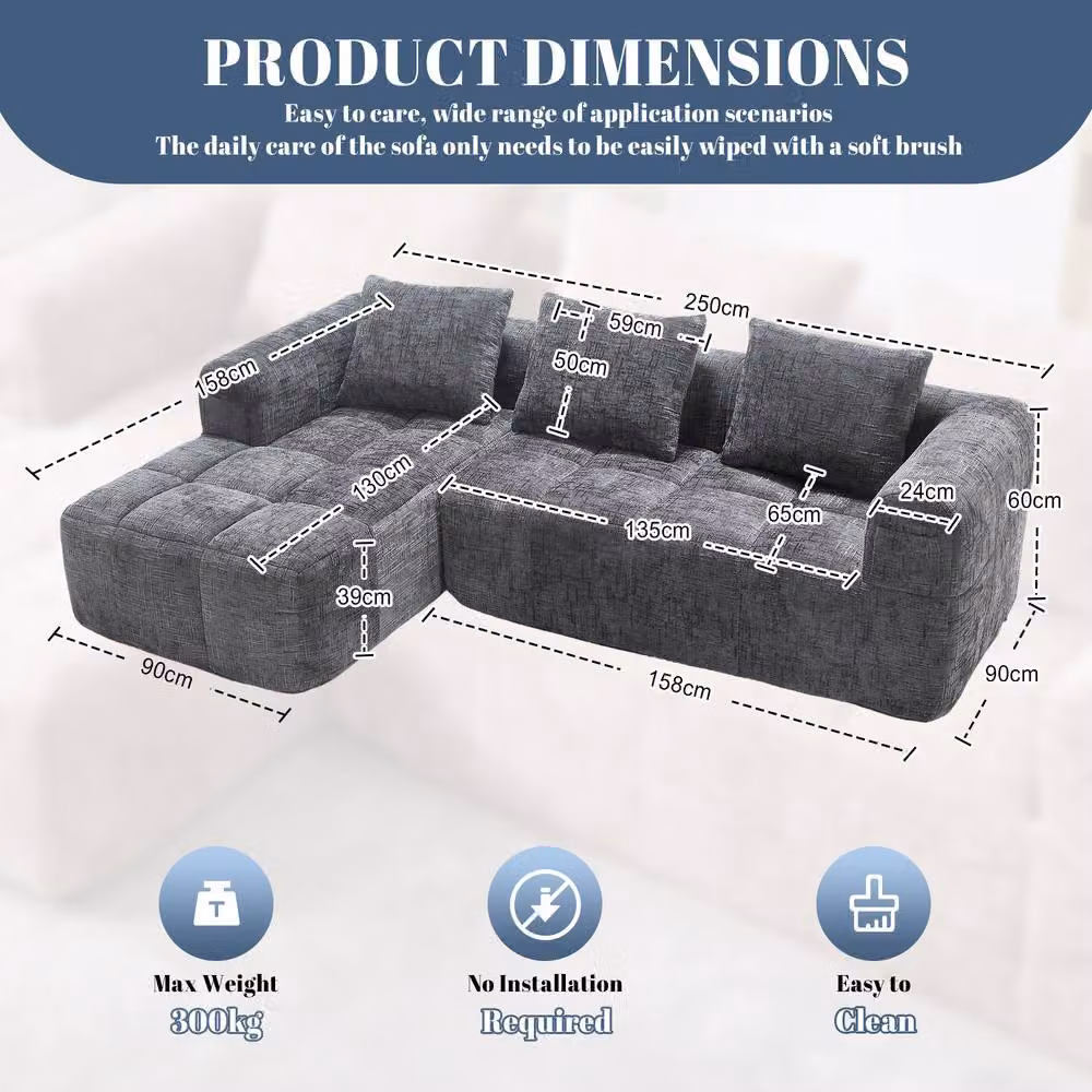 Direct Wicker Grey L-Shape Modular Sectional Cloud Couch, 3 Seater Reversible Upholstered Sofa with Scatter Cushions and Removable Fabric Covers – 5