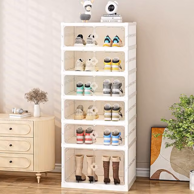 Living and Home 6-Tier Foldable Shoe Storage Rack with Doors in White – 1