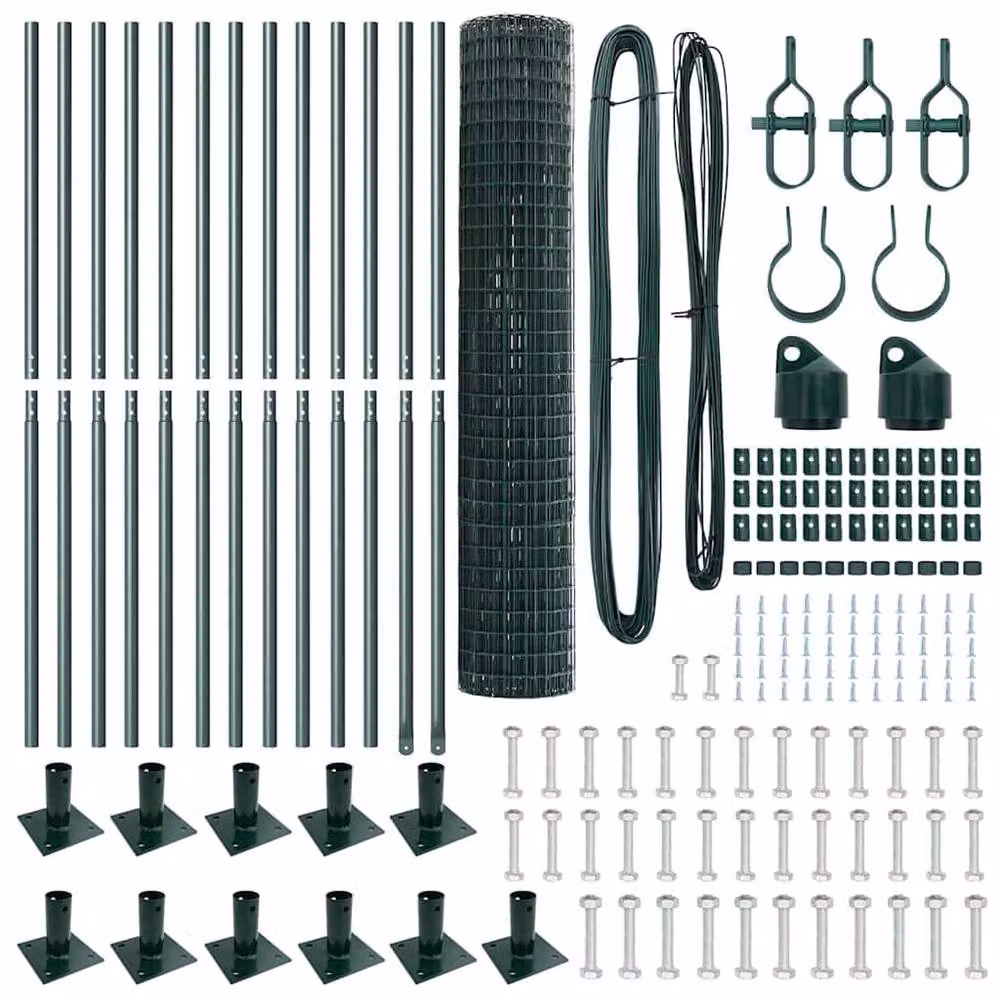 Berkfield Home Euro Fence with 13 Flanged Posts, Galvanised Steel, Green, H: 120 cm, W: 25 m – 5
