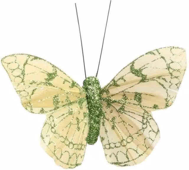 KDMD 12 Pack Green Apple Feather and Glitter Butterfly Hanging Pendants, 8 cm