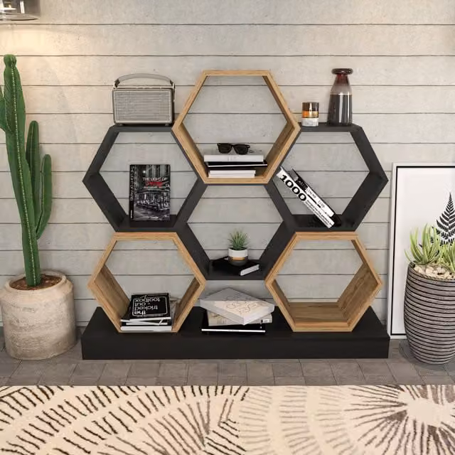 Decorotika Hexagonal Honeycomb Bookshelf in Black and Brown – 1