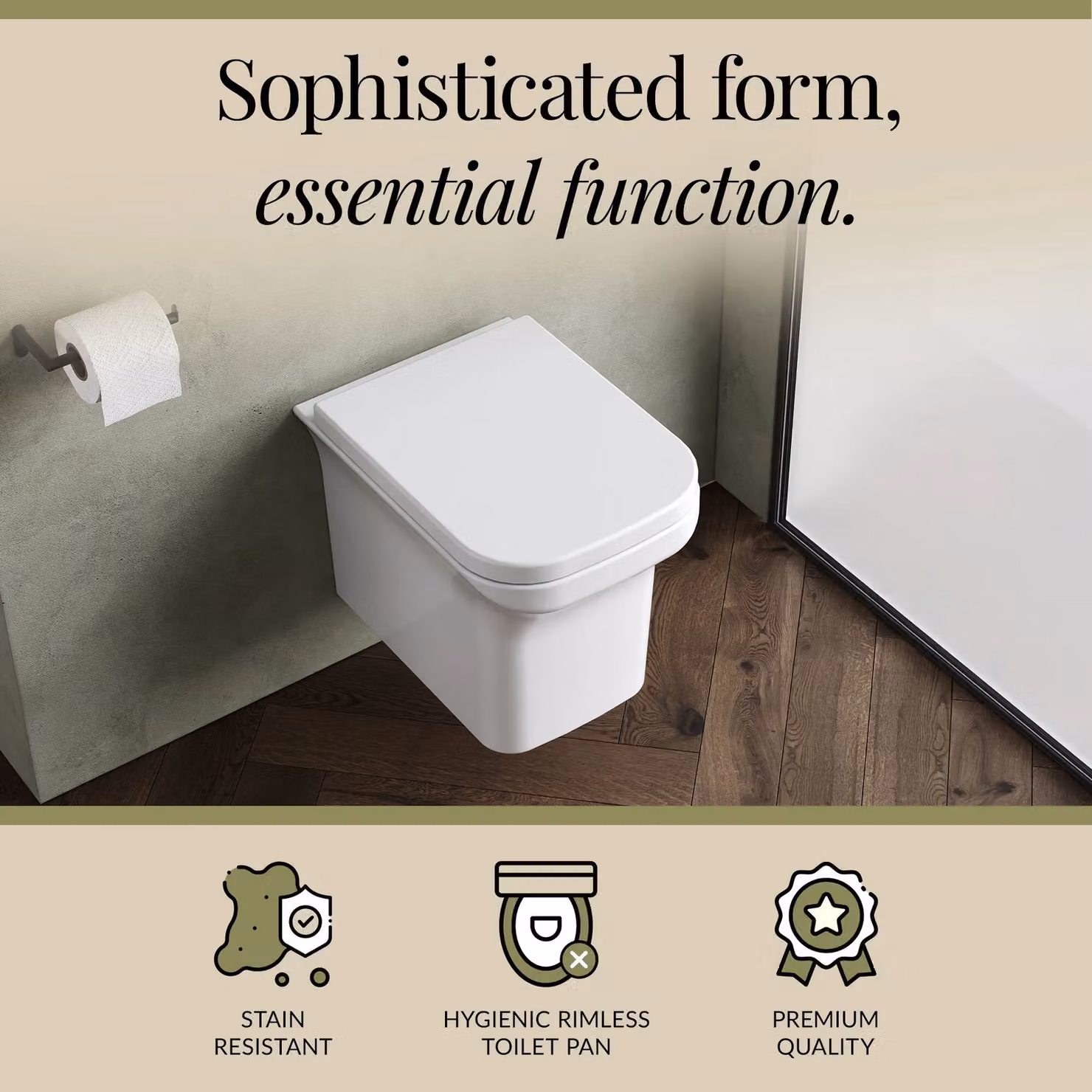 Balterley White Ceramic Rimless Wall Hung Square Toilet Pan and Soft Close Seat, W: 39 cm, D: 34 cm, H: 48 cm – 3