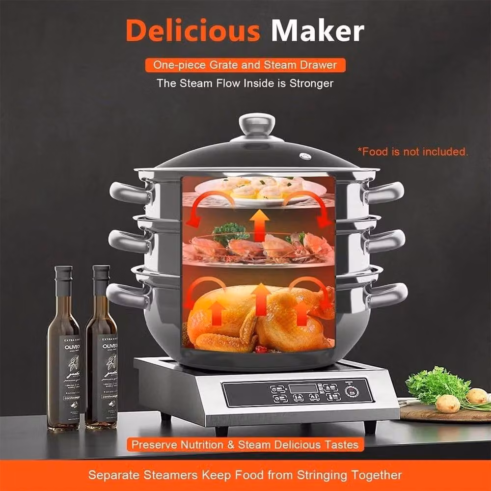 NESTLUNE 3 Layer Stainless Steel Food Steamer Cooker Set in Silver, 28 cm – 4