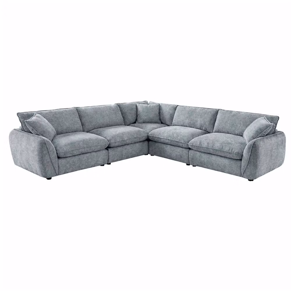 Furnishings For Less UK Berti Grey Fabric Modern L-Shaped 5 Seater Corner Sofa – 2