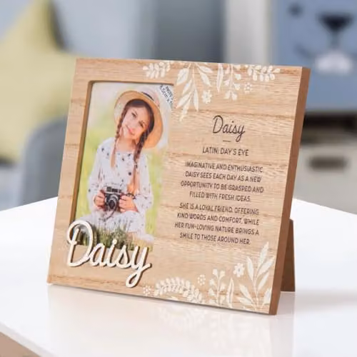 History & Heraldry Pre-personalised Daisy Child's Picture Frame in Brown, W: 8.5 cm x H: 11 cm