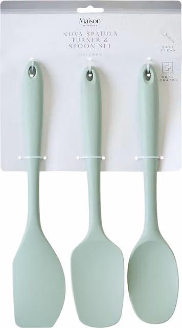 Interiors By Premier Sage Green 3-Piece Silicone Kitchen Tool Set including Spoon, Spatula and Turner