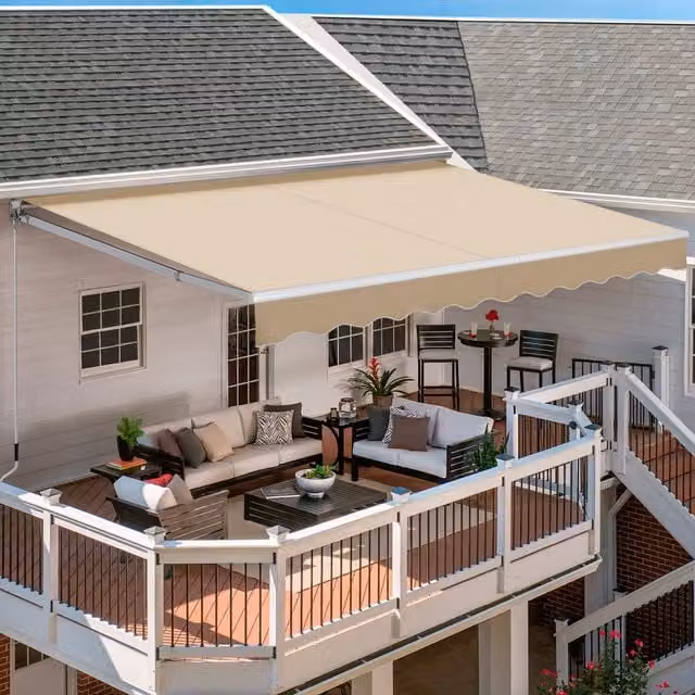 Yaheetech Retractable Outdoor Awning with Crank, Beige Polyester and Aluminium Frame, W: 3 m, D: 2.5 m