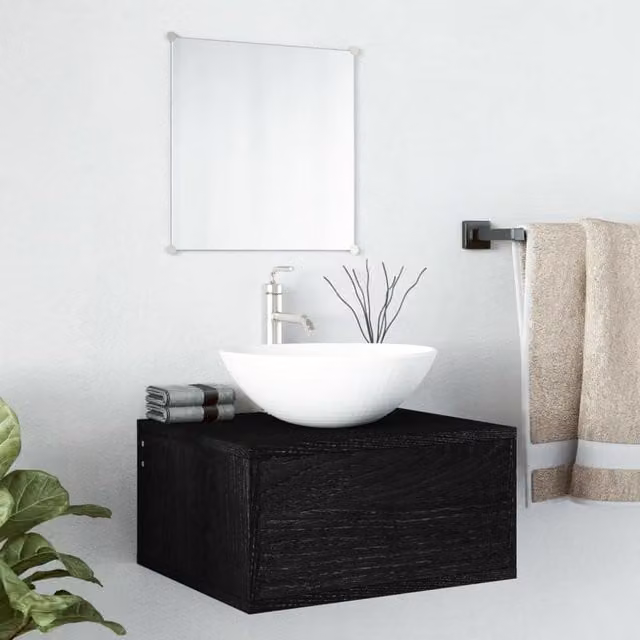 Berkfield Home 2 Piece Modern Black Matt Bathroom Furniture Set with Vanity Unit and Mirror Cabinet