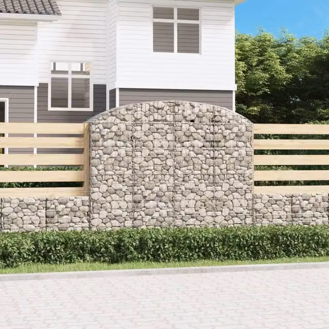 Berkfield Home Arched Gabion Basket in Silver Galvanised Steel, W: 200 cm, D: 50 cm, H: 160-180 cm
