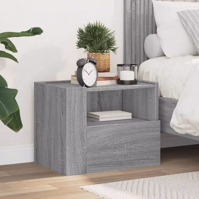 Berkfield Home Wall-mounted Bedside Cabinet in Grey Sonoma, W: 45 cm, D: 30 cm, H: 35 cm