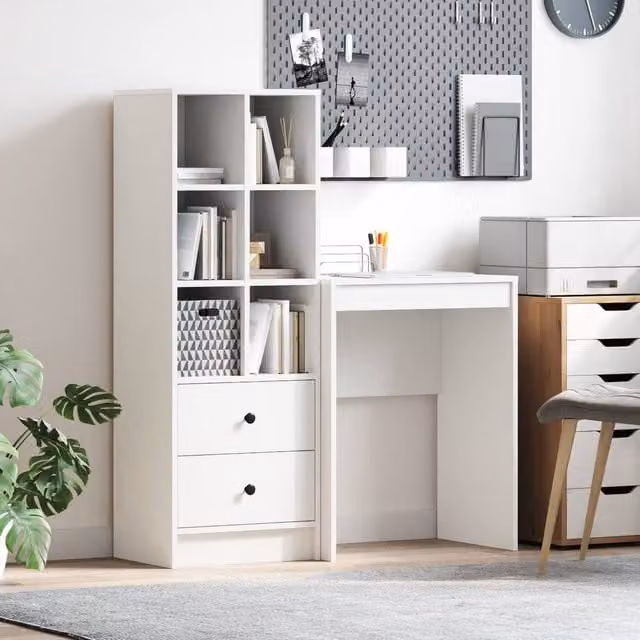Berkfield Modern White Writing Desk with Storage in MDF – 1