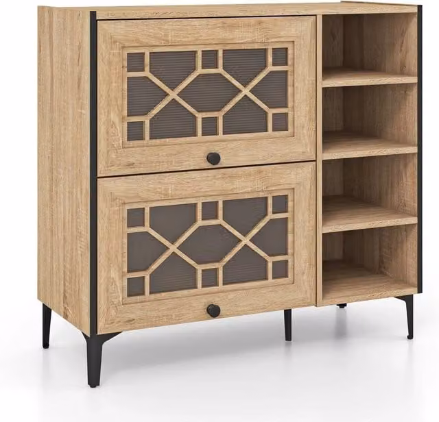 KORVIXA Freestanding Shoe Storage Cabinet in Rustic Oak and Brown, W/D/H: 100 x 100 x 100 cm