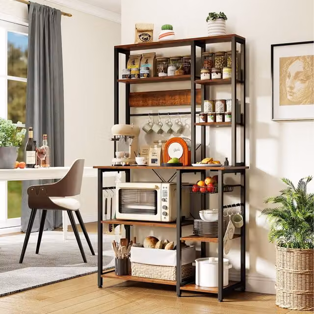 COSTWAY 9-Tier Industrial Microwave Stand in Brown