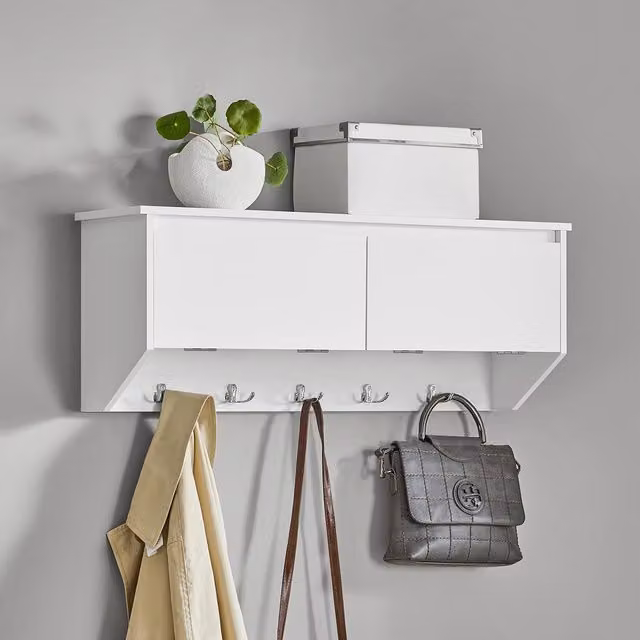 SoBuy Wall-Mounted Coat Rack with Storage in White