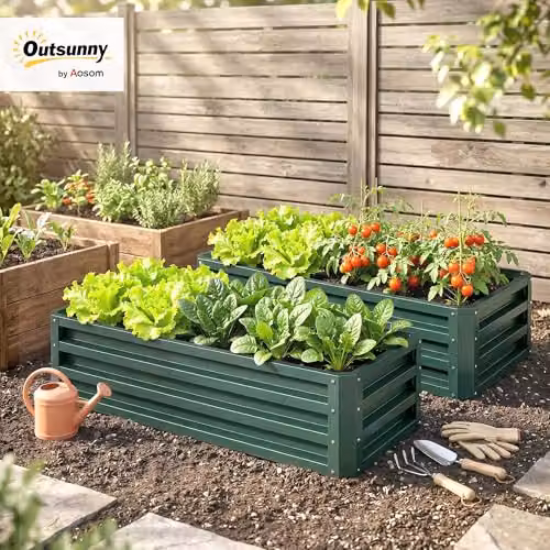 Outsunny Set of 2 Green Steel Raised Garden Beds, W/D/H: 110 x 50 x 30 cm – 2