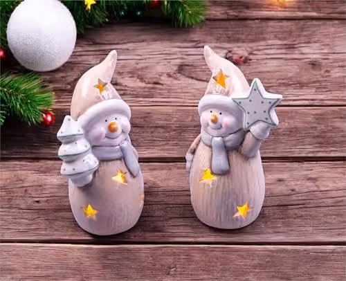 Netagon Ceramic Light Up Snowmen Christmas Tabletop Decoration Ornaments, Pair, White – 1