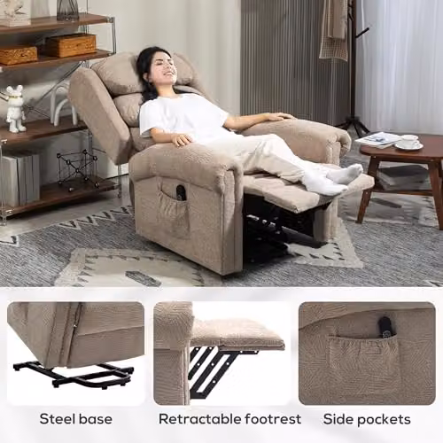 HOMCOM Power Lift Recliner Chair for Seniors in Beige Velvet with Motorised Recline and Remote Control – 6