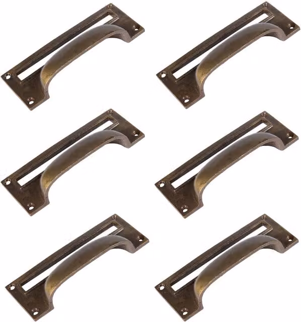 Hammer & Tongs Filing Cabinet Drawer Pull with Card Frame, Gold, Pack of 6, W: 130 mm, H: 50 mm – 2