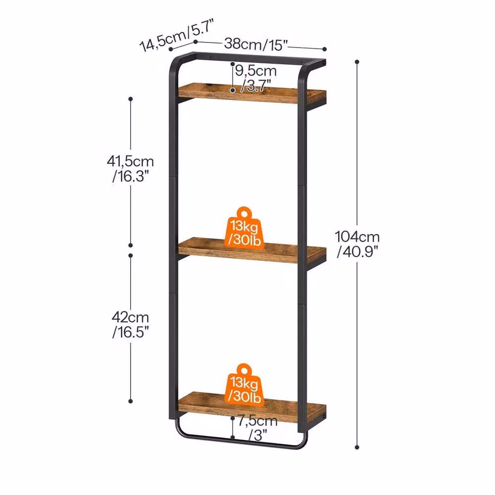KORVIXA Brown Wood Adhesive Towel Rack and Storage Holder W: 100 cm, H: 60 cm – 2