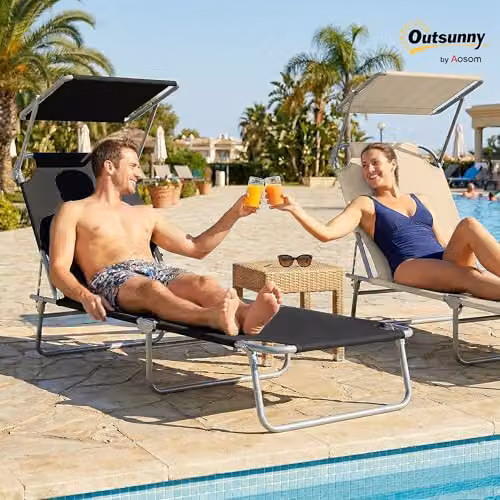 Outsunny Black Reclining Sun Lounger with Sun Canopy and Adjustable Headrest, W/D/H: 120 x 58 x 36 cm – 10