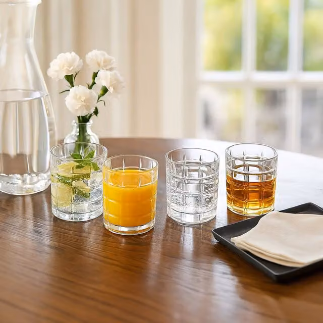 Orsina Set of 4 Transparent Checked Crystal Glass Tumblers – 1