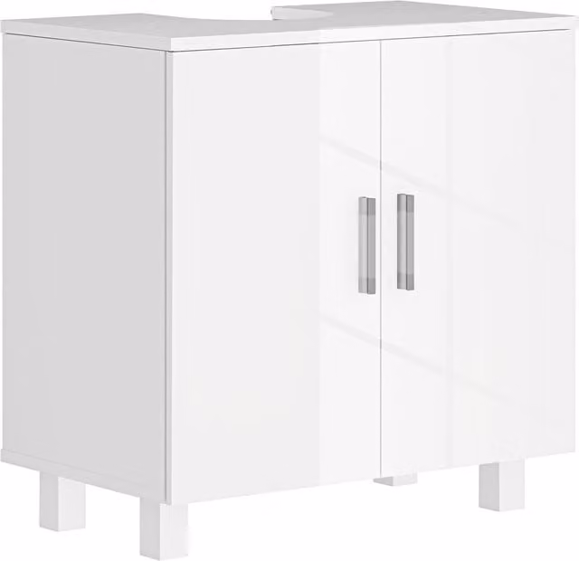 HOMCOM High Gloss White Modern Freestanding Bathroom Under Sink Cabinet with Hinged Doors and Internal Shelves
