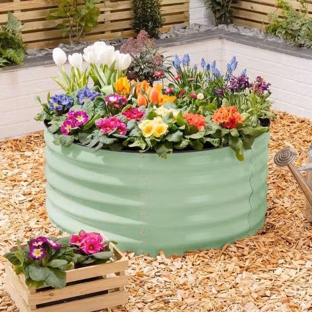 Christow Circular Raised Garden Bed in Green Galvanised Steel