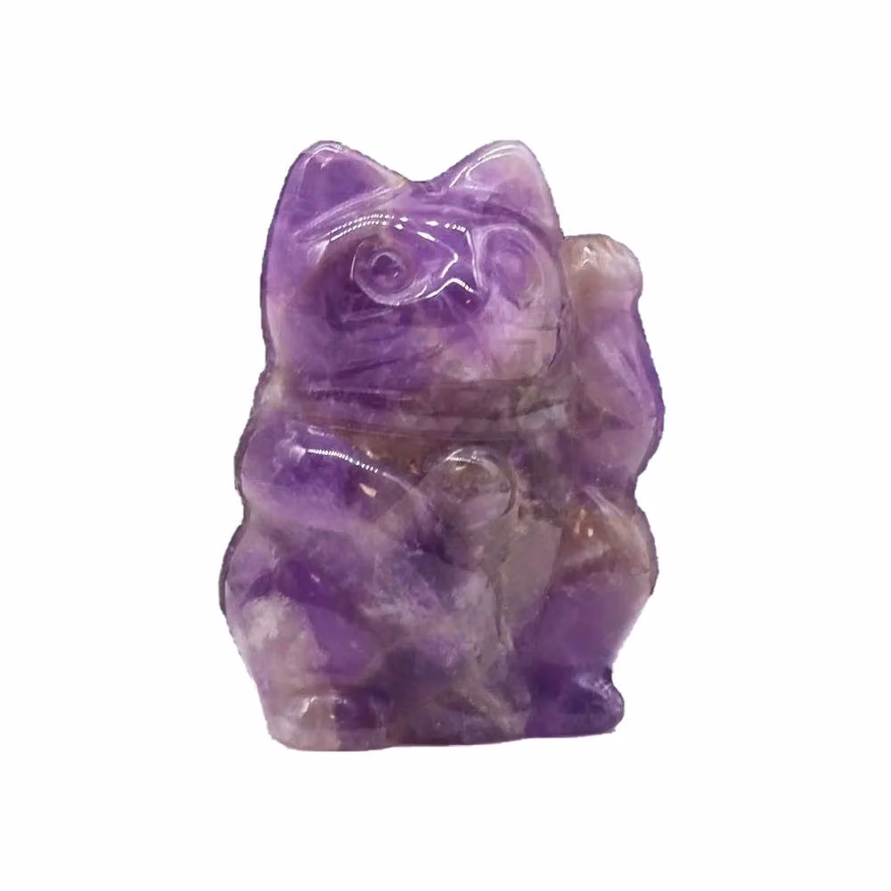 KDMD Amethyst and Purple Obsidian Lucky Cat Stone Figurine – 3