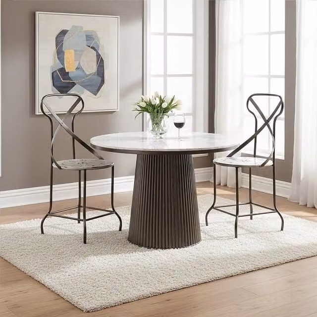 Orsina Industrial Metal Dining Chair in White and Beige – 1