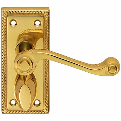 Loops Pair Reeded Design Scroll Lever Bathroom Backplate in Polished Brass, W: 11.2 cm, H: 4.8 cm