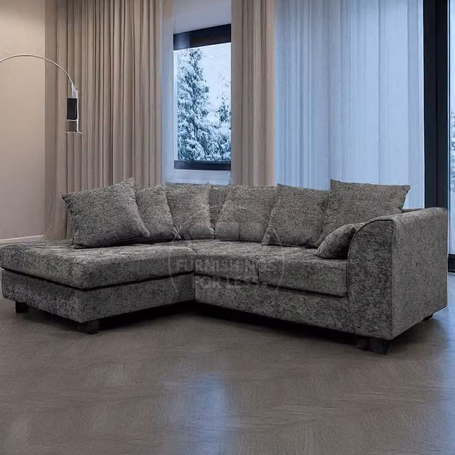 Furnishings For Less UK Monaco Chenille Fabric 3 to 4 Seater L Shaped Corner Sofa, Left Hand Facing, Grey – 1