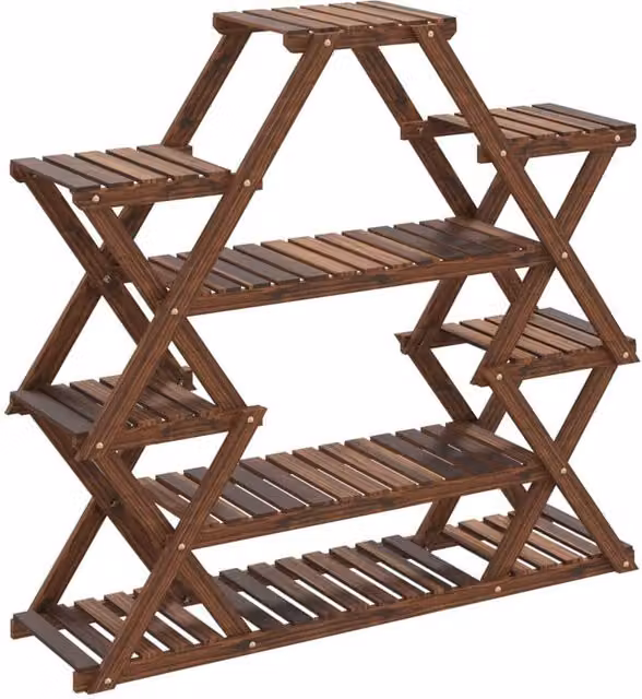 Berkfield Home Retro Solid Wood Flower Stand in Brown, W/D/H: 110 x 25 x 105 cm
