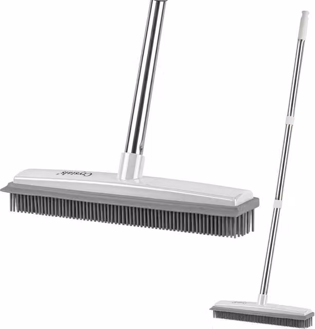 Crystals 2 in 1 White Rubber Broom and Pet Hair Remover Carpet Cleaning Sweeper, W: 35 cm, H: 130 cm
